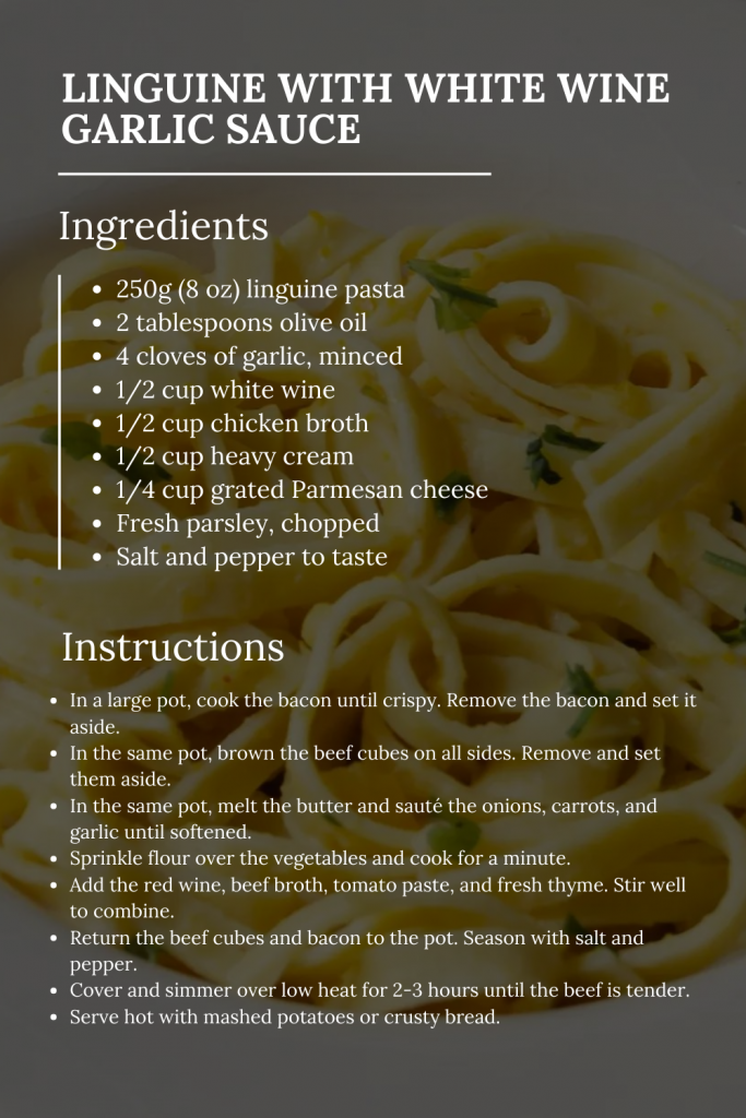 Cooking with wine: Linguine with White Wine Garlic Sauce